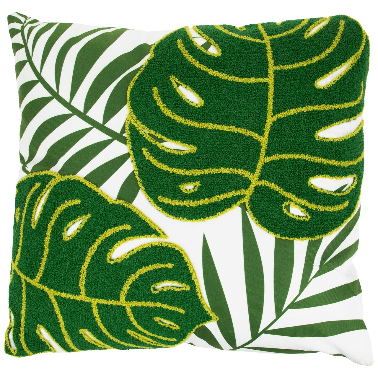 Northlight Tropical Palm Tree Leaves Throw Pillow - 16" - Green and White